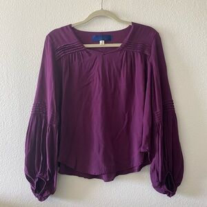 Blue Rain, Plum Ribbed Puffy Long Sleeve Blouse